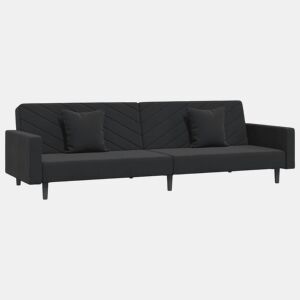 vidaXL Sofá-cama 2 lugares com duas almofadas veludo preto