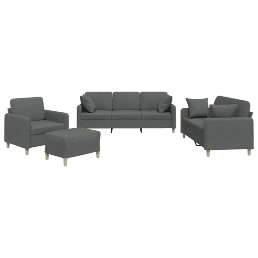 vidaXL 4 pcs conjunto de sofás com almofadas tecido cinzento-escuro vidaXL 4 pcs conjunto de sofás com almofadas tecido cinzento-escuro