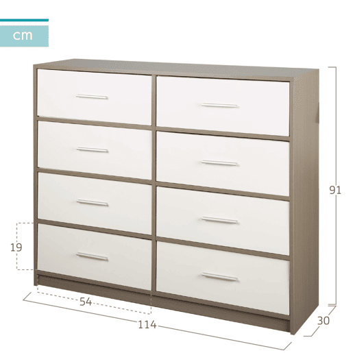 Max Home Cómoda branca e de madeira 8 gavetas Max Home Cómoda branca e de madeira 8 gavetas