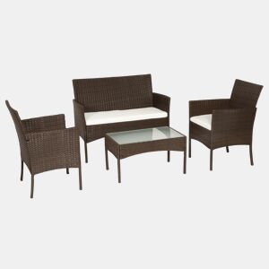 Conjunto de jardín CORDOBA en resina trenzada marrón 4 plazas - cojines beige
