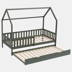 Cama cabaña nido verde 190x90cm para niños MARCEAU