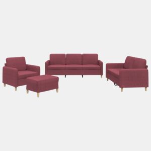 vidaXL 4 pcs conjunto de sofás com almofadões tecido vermelho tinto