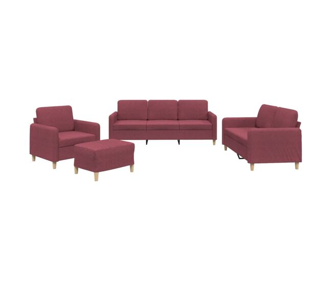 Vidaxl juego de sofás con cojines 4 piezas tela rojo tinto