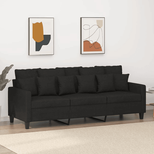 vidaXL Sofá de 3 lugares tecido 180 cm preto