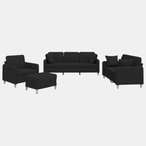 vidaXL 4 pcs conjunto de sofás com almofadas tecido preto