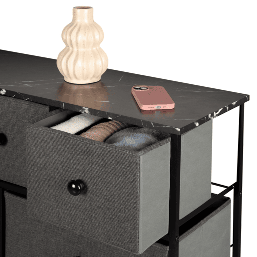 Max Home Cómoda em mármore preto com 9 gavetas em tecido