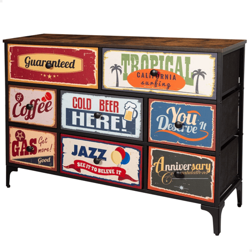Max Home Cómoda Vintage de 8 gavetas em tecido com design retro