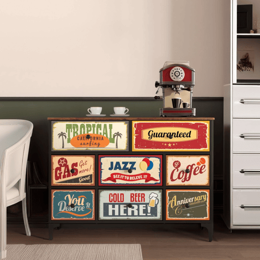 Max Home Cómoda Vintage de 8 gavetas em tecido com design retro