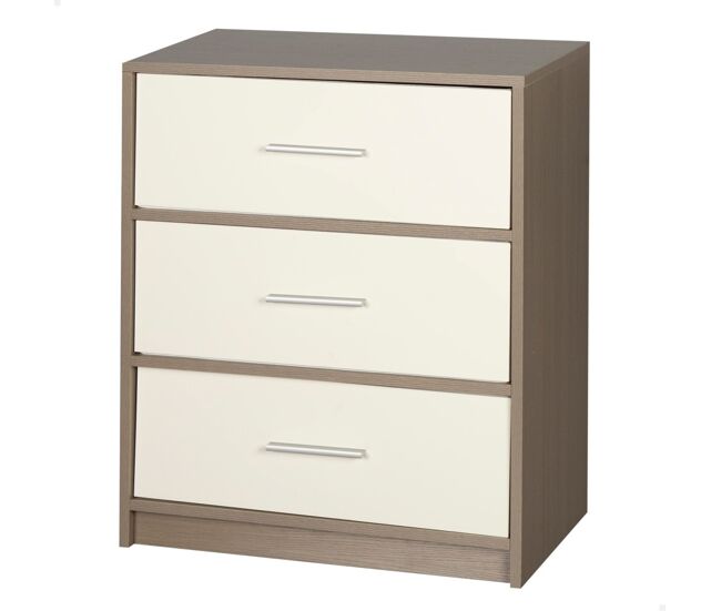 Max home mesita de noche blanca y madera 3 cajones de tela 58x30x70 cm