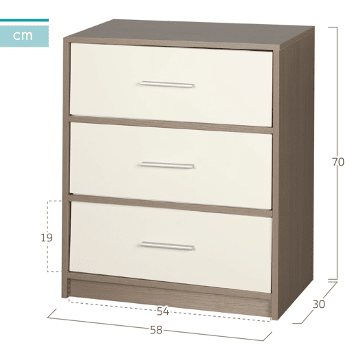Mesa de cabeceira Max Home branco e madeira 3 gavetas em tecido Mesa de cabeceira Max Home branco e madeira 3 gavetas em tecido