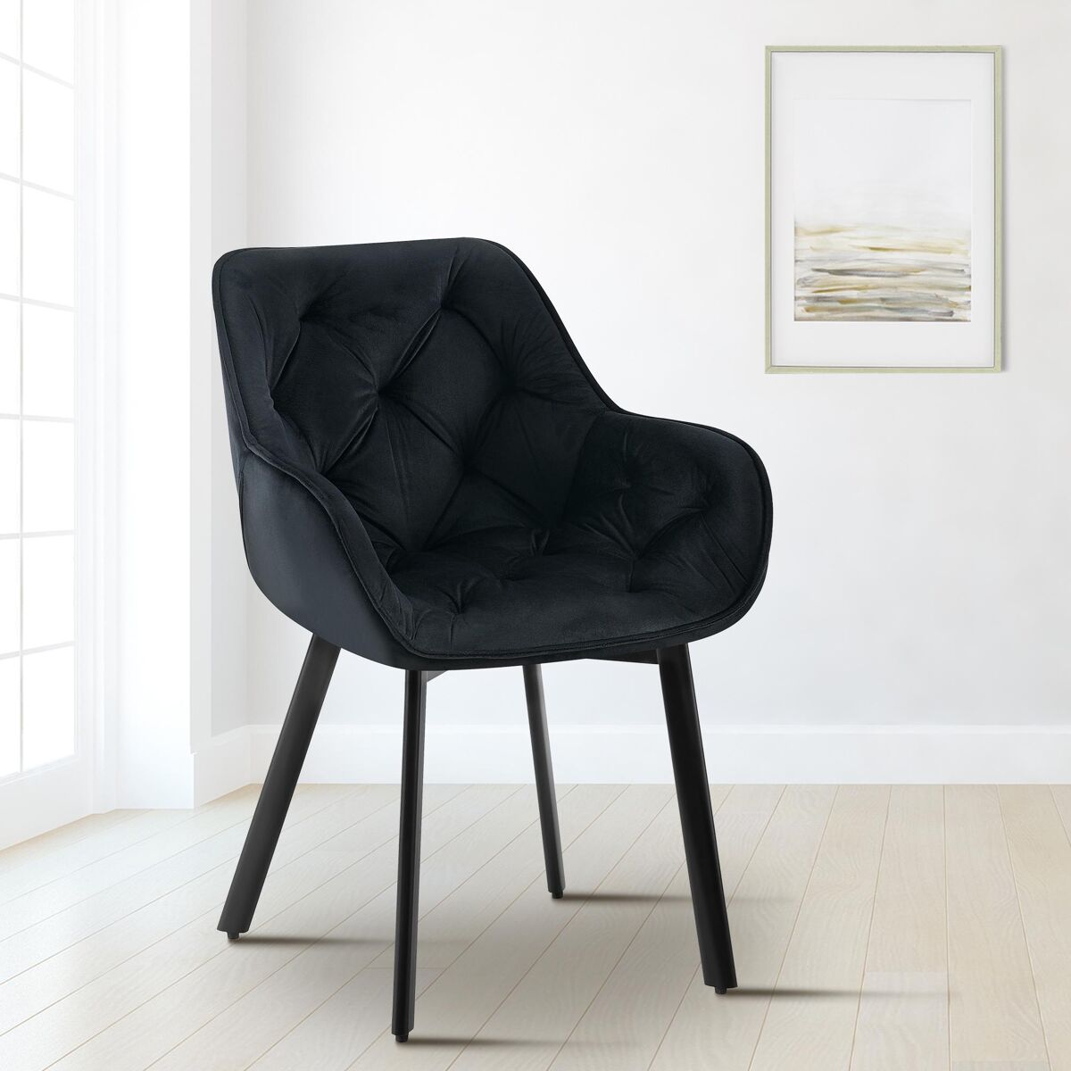 silla de comedor antigo con funda de terciopelo negro 62x57x84 cm