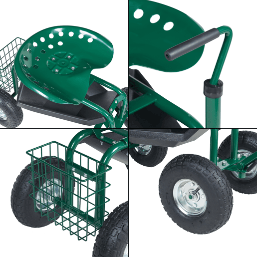 Assento de jardim Casarano com rodízios em aço 81x45cm - Verde pro.tec
