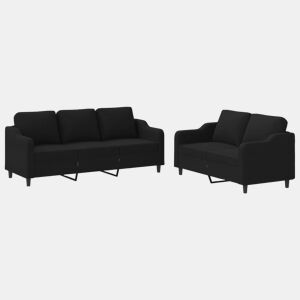 vidaXL 2 pcs conjunto de sofás com almofadões tecido preto