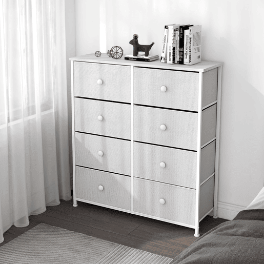 Max Home Cómodas brancas 8 gavetas em tecido
