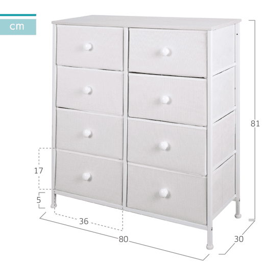 Max Home Cómodas brancas 8 gavetas em tecido