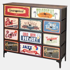 Max Home Vintage Cómoda de 11 gavetas em tecido com design retro