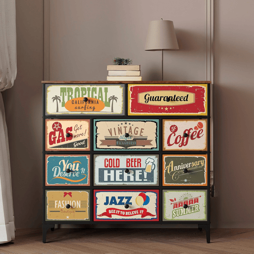 Max Home Vintage Cómoda de 11 gavetas em tecido com design retro