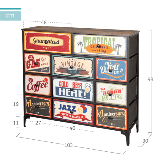 Max Home Vintage Cómoda de 11 gavetas em tecido com design retro