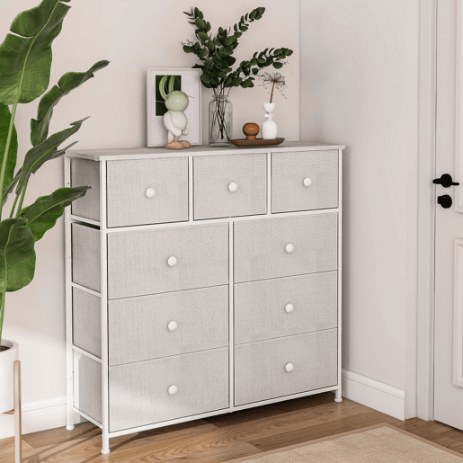 Max Home Cómodas brancas 9 gavetas em tecido