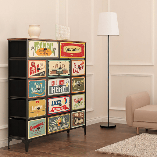 Max Home Vintage Cómoda de 14 gavetas em tecido com design retro