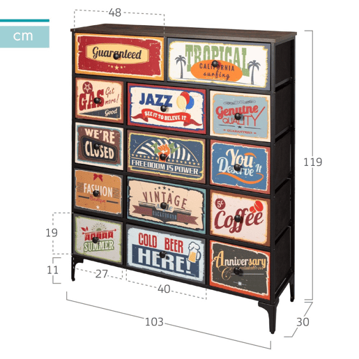 Max Home Vintage Cómoda de 14 gavetas em tecido com design retro