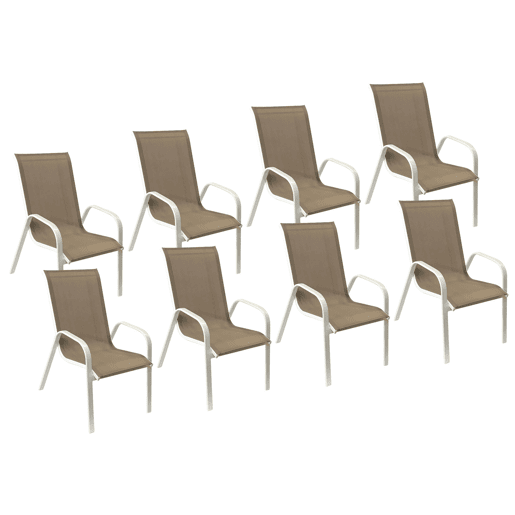 Lote de 8 sillas MARBELLA en textileno topo - aluminio blanco