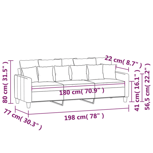 vidaXL Sofá de 3 lugares tecido 180 cm castanho