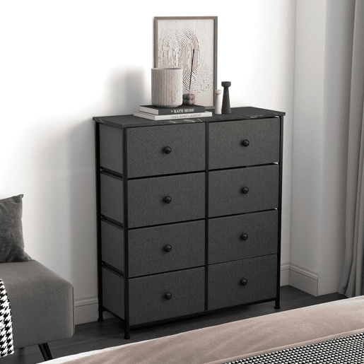 Max Home Cómoda em mármore preto com 8 gavetas em tecido