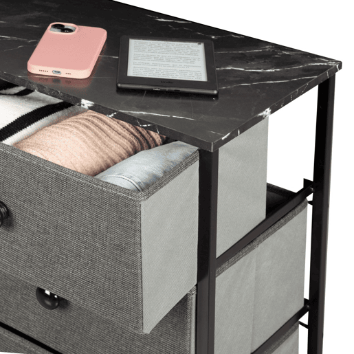 Max Home Cómoda em mármore preto com 8 gavetas em tecido