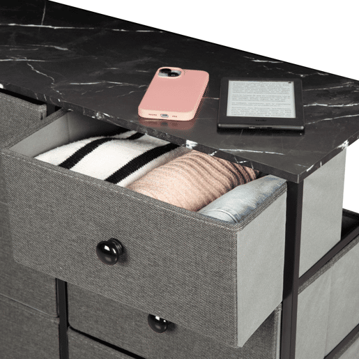 Max Home Cómoda em mármore preto com 6 gavetas em tecido