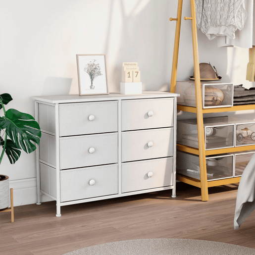 Max Home Cómoda branca 6 gavetas em tecido Max Home Cómoda branca 6 gavetas em tecido