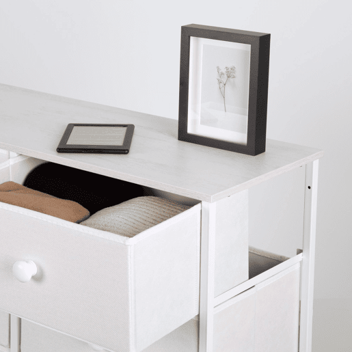 Max Home Cómoda branca 6 gavetas em tecido Max Home Cómoda branca 6 gavetas em tecido