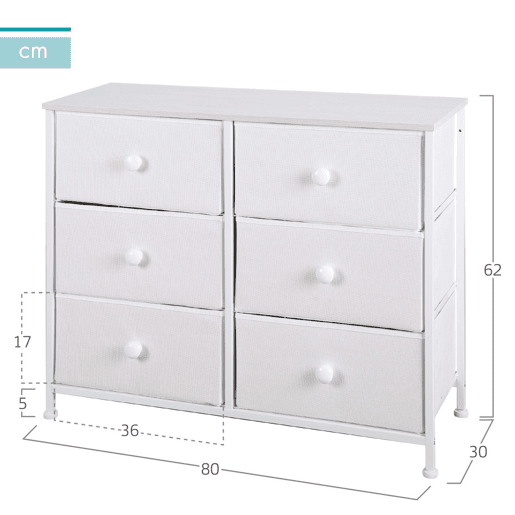 Max Home Cómoda branca 6 gavetas em tecido Max Home Cómoda branca 6 gavetas em tecido
