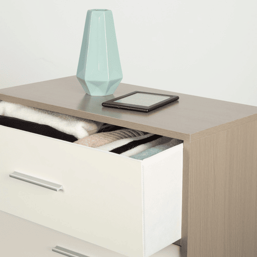 Max Home Cómoda branca e em madeira 5 gavetas em tecido