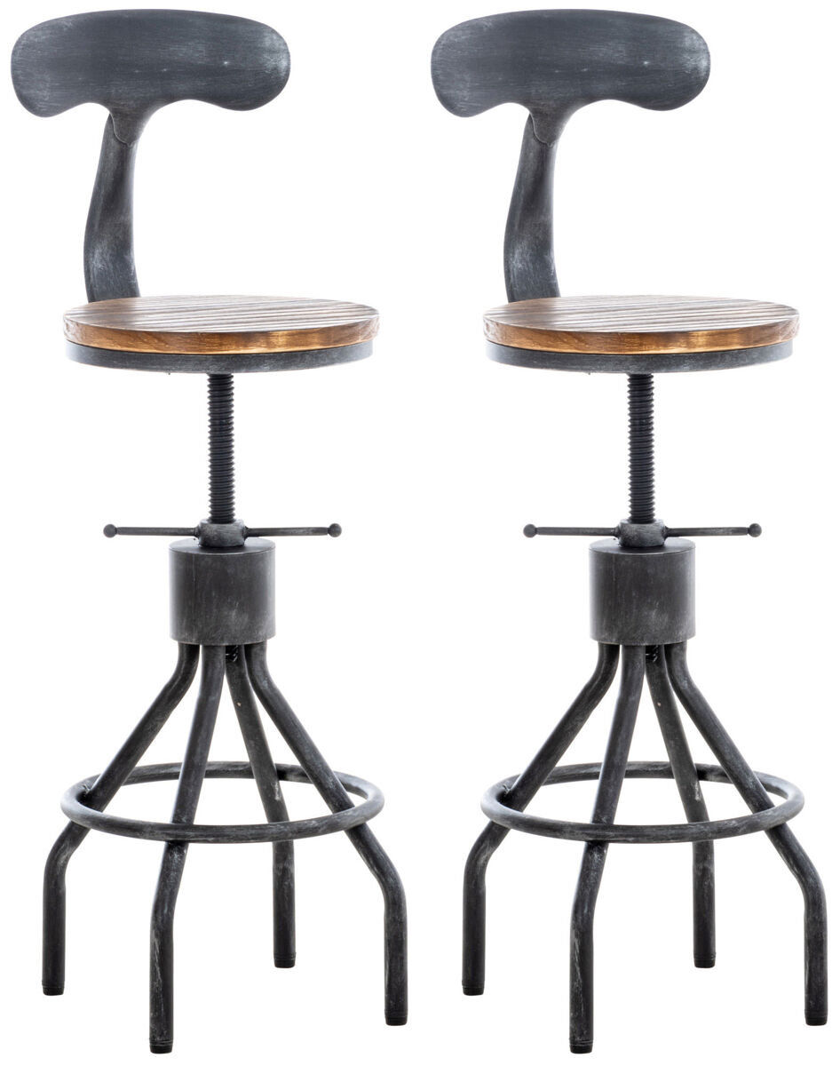 Juego de 2 taburetes de bar hanam madera plateado antiguo 41x41x96 cm