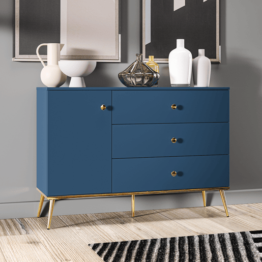 Thalia Blue Aparador de 1 porta e 3 gavetas