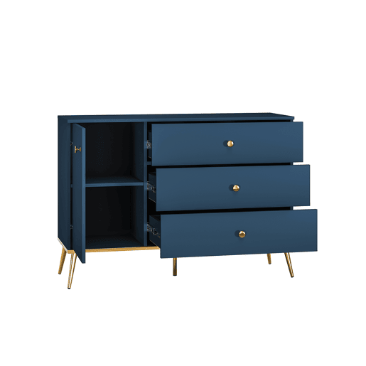 Thalia Blue Aparador de 1 porta e 3 gavetas