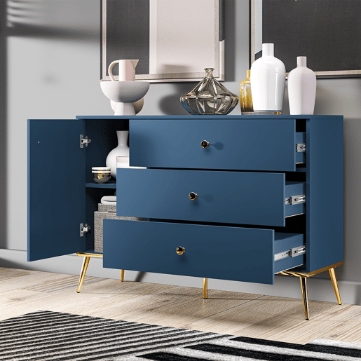 Thalia Blue Aparador de 1 porta e 3 gavetas