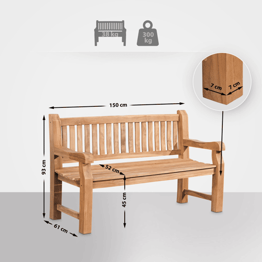 Banco Jackson de madera teca Teca 61X150X93 cm Banco Jackson de madera teca Teca 61X150X93 cm