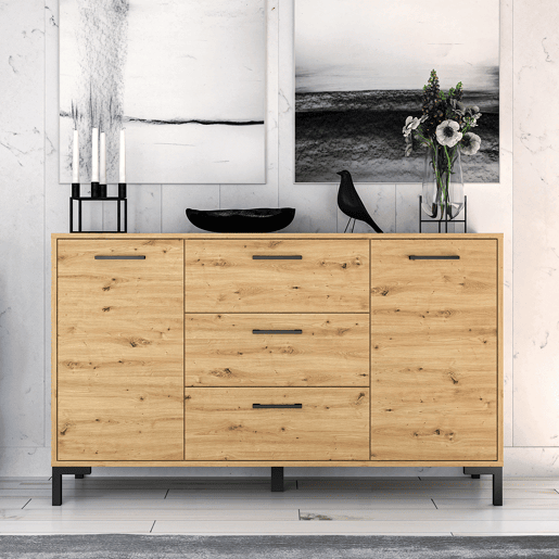 Aparador 2 portas 3 gavetas 138 cm Liora Madeira