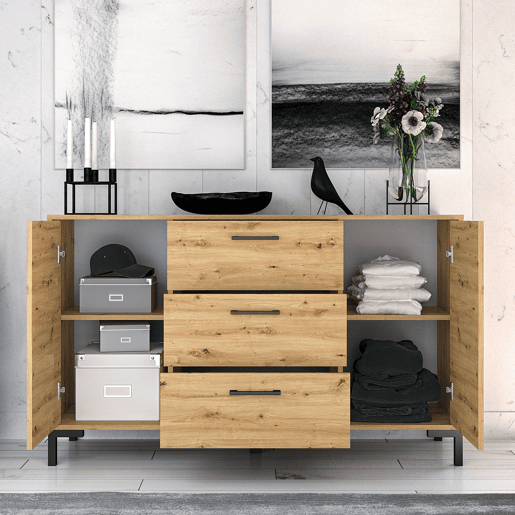 Aparador 2 portas 3 gavetas 138 cm Liora Madeira