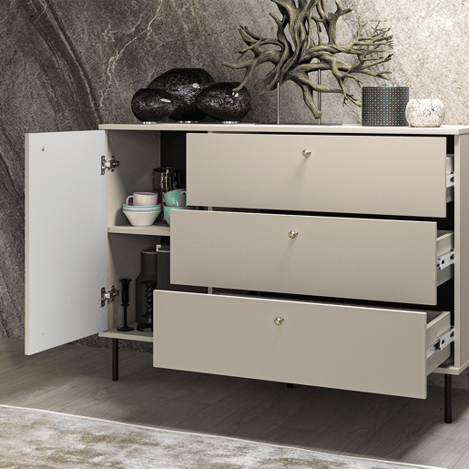 Nova Cashmere Aparador de 1 porta e 3 gavetas