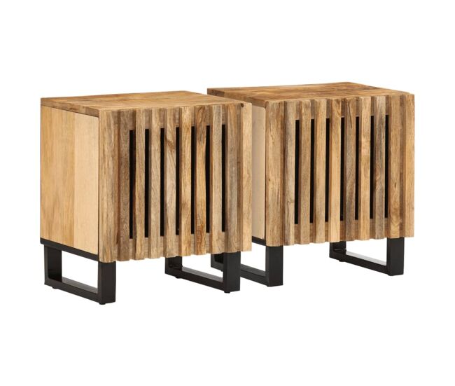 Vidaxl mesitas de noche 2 uds madera maciza mango rugosa 40x34x46 cm