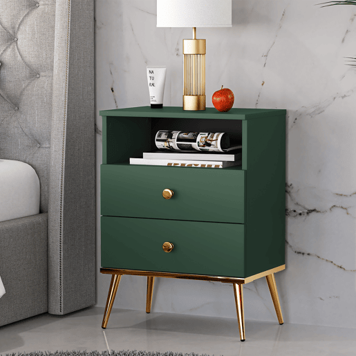 Mesa de cabeceira de 2 gavetas Thalia Verde Mesa de cabeceira de 2 gavetas Thalia Verde