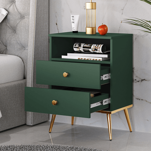 Mesa de cabeceira de 2 gavetas Thalia Verde Mesa de cabeceira de 2 gavetas Thalia Verde