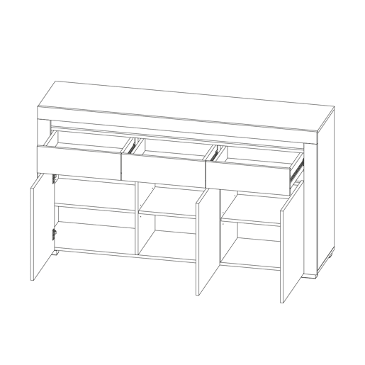 Aparador 3 portas 3 gavetas LED incluída Kasla Branco