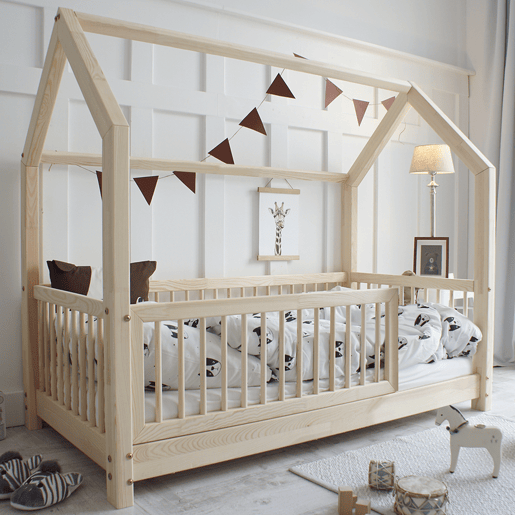 Cama cabana 90x200 com barreira e base de ripas incluídas pés 5 cm Florie Bois