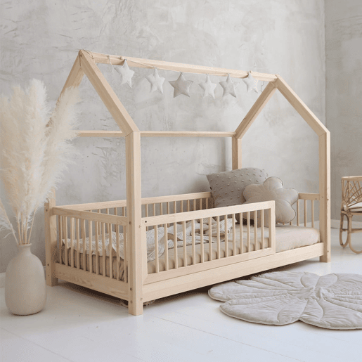 Cama cabana 90x200 com barreira e base de ripas incluídas pés 5 cm Florie Bois