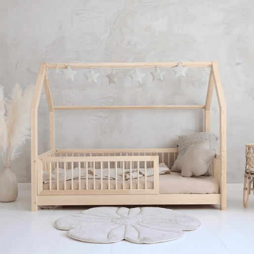 Cama cabana 90x200 com barreira e base de ripas incluídas pés 5 cm Florie Bois