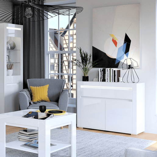 Aparador 2 portas 1 gaveta LED incluída Kasla Branco